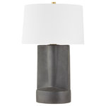 Hudson Valley - Wilson 1-Light Table Lamp, Aged Brass - Inspired by beautiful architectural stonework, Wilson's textured ceramic dark grey base is solid and substantial while feeling inherently natural. A white linen drum shade and Aged Brass finial give the table lamp a soft elegance.