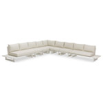 Meridian Furniture - Maldives Cream Water Resistant Fabric Outdoor Patio Modular Sectional - Create your own custom contemporary look on the deck or porch with the addition of this Maldives outdoor patio armless chair. Part of a large collection that lets you mix and match modular pieces to get the look you crave most. This modular sectional has cream water resistant fabric with a base made from white aluminum, so it's sturdy, tough, and ready to face the elements with impeccable beauty, season in and season out. Shop the contemporary pieces in this collection to create the outdoor entertaining area of your dreams.