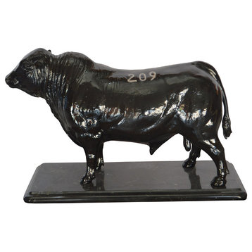 Bull Standing on a Marble base Bronze Statue -  Size: 19"L x 8"W x 13"H.