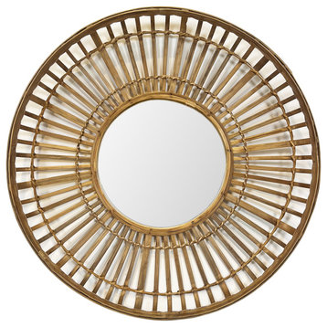 Round Bamboo Strip Basket Mirror