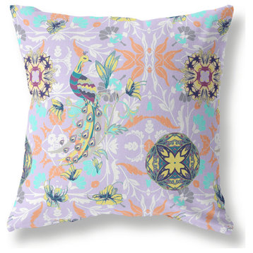 26" X 26" Purple And Yellow Broadcloth Floral Throw Pillow