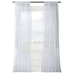 Half Price Drapes - Solid White Voile Poly Curtains, Set of 2, 50"x108" - These beautiful and classic solid voile poly sheer curtain panels come two in the set for extra value. These sheer panels are unmatched in quality and design. They create a warm atmosphere with beautiful light diffusion.