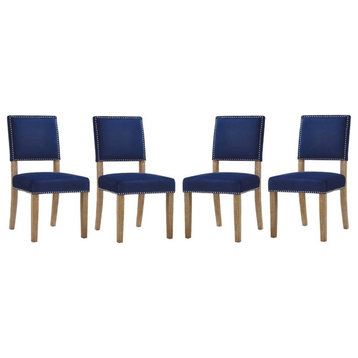 Modway Oblige 19" Solid Wood Velvet Polyester Dining Chair in Navy (Set of 4)