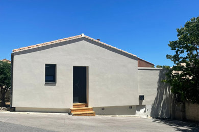 Idée de décoration pour une façade de maison design de taille moyenne.