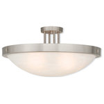 Livex Lighting - Ceiling Mount With White Alabaster Glass, Brushed Nickel - Classic and inviting, this semi flush mount works well with any style of decor. Finished in brushed nickel with white alabaster glass for soft illumination.