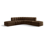 Meridian Furniture - Arc Velvet Upholstered 6-Pc. L-Shaped Modular Sectional, Brown - Give your living room or den the perfect blend of style and versatility with this Arc velvet fabric curved modular Sectional. Part of the Arc modular furniture collection, this Sectional comes upholstered in rich brown velvet fabric and features deep channel tufting that adds a touch of luxury while enhancing comfort and support. A seamless combination of form and function, this chair can be used with other Arc pieces to create a myriad of configurations in your well-curated room.