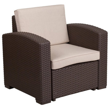 Flash Furniture Wicker Patio Chair in Chocolate Brown and Beige