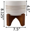 7" Ceramic Lines On Wood Stand, White/Gold