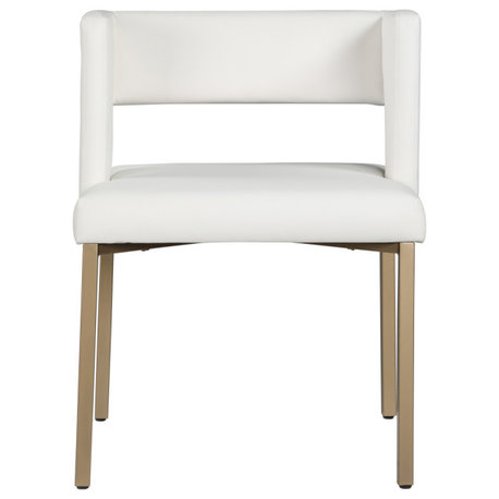 The Verve Dining Chair, Set of 2, White Vegan Leather, Brushed Gold Iron Legs