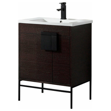 Modern Black Bathroom Vanity Set, Black Matte Hardware, Vireous China Sink Top