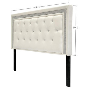 Darling Faux Leather Upholstered Headboard Tufted Crystals Rhinestones