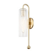 Skye 1-Light Wall Sconce, Aged Brass Finish, Clear Crackle Glass Shade