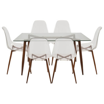 LumiSource Clara Dining Set, Black and Clear, Walnut, Clear