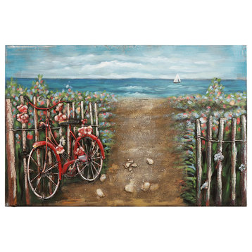 "Red Bicycle" Mixed Media Iron Hand Painted Dimensional Wall Art