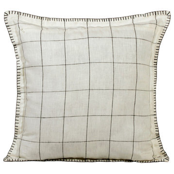 Estate Hand-Woven Ivory/Black Linen Throw Pillow