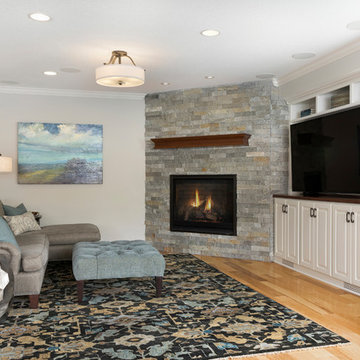 Light and airy lower level entertainment room | Che Bella Interiors