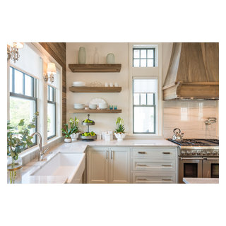 Kitchen with floating shelves - Farmhouse - Kitchen - Orange County ...