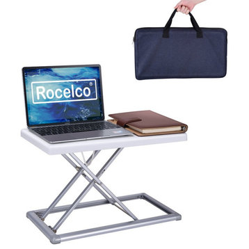Rocelco 19" Stainless Steel Portable Standing Desk Riser Converter in White