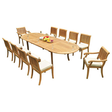11-Piece Outdoor Teak Dining Set: 117" Oval Ext. Table, 10 Arbor Stacking Chairs