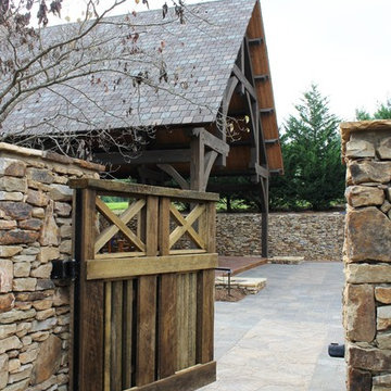 Heavy Timber Frame Pool Pavilion with a Fireplace