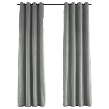 Signature Silver Gray Grommet Blackout Velvet Curtain Single Panel, 50"x96"