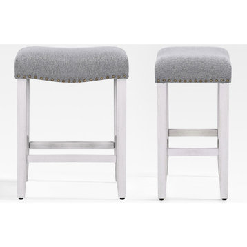 WestinTrends 2PC 24" Upholstered Backless Saddle Seat Counter Height Stool Set, Gray
