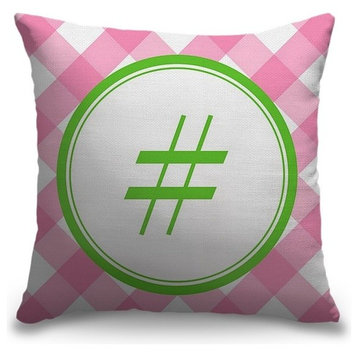 "Hashtag Symbol - Circle Plaid" Pillow 16"x16"