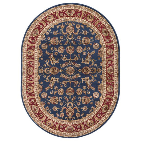 Sariya Transitional Oriental Navy Oval Area Rug, 5' x 7' Oval
