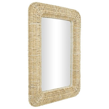 Bohemian Wall Mirror, Unique Framed Design With MDF Back, Brown Rattan Rectangle