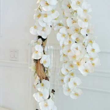 55" Cylinder w/ white silk orchid and exotic wood handmade