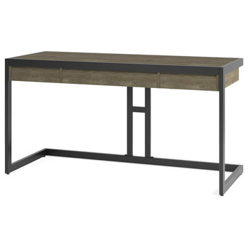 Industrial Desk, Flip Down Front With Pullout Tray & 2 Drawers, Distressed Grey