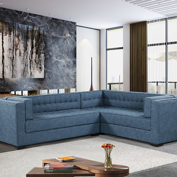 Chic Home Lorenzo Left Facing Sectional Sofa, Indigo Linen