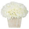 Artificial White Hydrangea in White-Washed Wood Cube