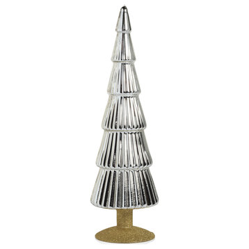 Dembe 13.5" Silver Glass Tree on Gold Glitter Base, Set of 2