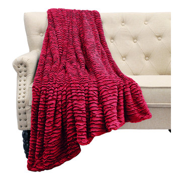 Air Brushed Colleen Oversized Faux Fur Throw Blanket, Burgundy, 60x70