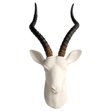 Large Faux Antelope Head Wall Mount, Ivory and Natural