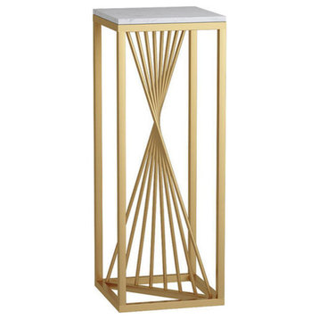 Golden Wrought Nordic Luxury Plant Stand with Marble Shelves, White, H39.4"