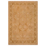 Bareens Designer Rugs - Shabby Chic Ziegler Janita Tan Gold Hand-Knotted Wool Rug - 8'11'' x 12'0'' - Enhance the ambiance of your home with this magnificent Persian-influenced Turkish hand-knotted rug made by skilled artisans capable of creating the most exceptional vegetable dyes and hand-spun wool. This exquisite handmade rug is a one-of-a-kind Peshawar Kafkaz, otherwise identified as Chobi, Chobi Peshawar, Oushak, or Ziegler rug. These handmade rugs are crafted in Pakistan utilizing superior-quality wool imported from Australia, New Zealand, and Korea in two types of weaves: the Persian weave and the Mori weave. This rug is meticulously crafted by hand using the finest natural vegetable dyes extracted from local plants. The artisans use a blend of hand-spun local and fine merino wool, resulting in a rug with a compelling texture, higher lanolin content, and longer staple. The artisans occasionally incorporate natural or artificial silk into the pile to enhance specific motifs. The finished product is an awe-inspiring execution of flawless design and an understated palette that exudes elegance.