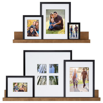 Gallery Wall Shelves with Frames Set, Rustic Brown