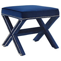 Modern Upholstered Bench, Navy Blue