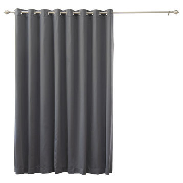 Ribbon Bordered Cotton Curtains, Blackout Lining, Dark Grey, 100"x96"
