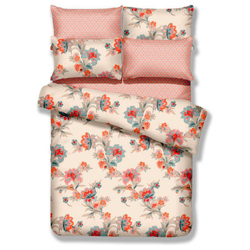 Egyptian Cotton Duvet Cover Set Floral Bedding by Dolce Mela, Twin XL