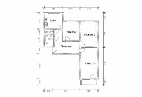 На рисунке изображен план трехкомнатной квартиры