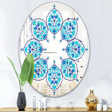 Designart Blue Leaves Bohemian And Eclectic Oval Or Round Wall Mirror, 24x36
