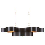 Currey and Company - Currey and Company 9000-0853 Grand Lotus, 6 Light Oval Chandelier In 13.25" - The Grand Lotus Black Oval Chandelier receives itsGrand Lotus 6 Light  Satin Black/Contempo *UL Approved: YES Energy Star Qualified: n/a ADA Certified: n/a  *Number of Lights: 6-*Wattage:60w Incandescent bulb(s) *Bulb Included:No *Bulb Type:Incandescent *Finish Type:Satin Black/Contemporary Gold Leaf
