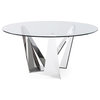 Modern Serra 59" Round Dining Table Clear Glass Polished Stainless Steel Base
