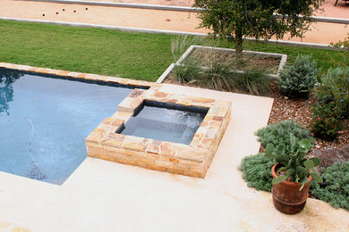 Inspiration for a farmhouse full sun backyard stone outdoor basketball/tennis/multi-game court in Austin.