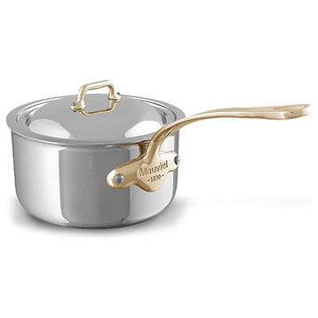 Mauviel M'Cook B Stainless Steel Saucepan With Lid & Brass Handle, 3.4-qt