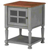 Wooden Accent Cabinet With Lattice Door Front, Gray and Brown