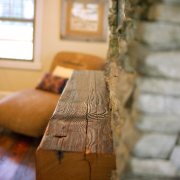 Reclaimed Wood Mantel Showing Weathered Grain and Natural Texture